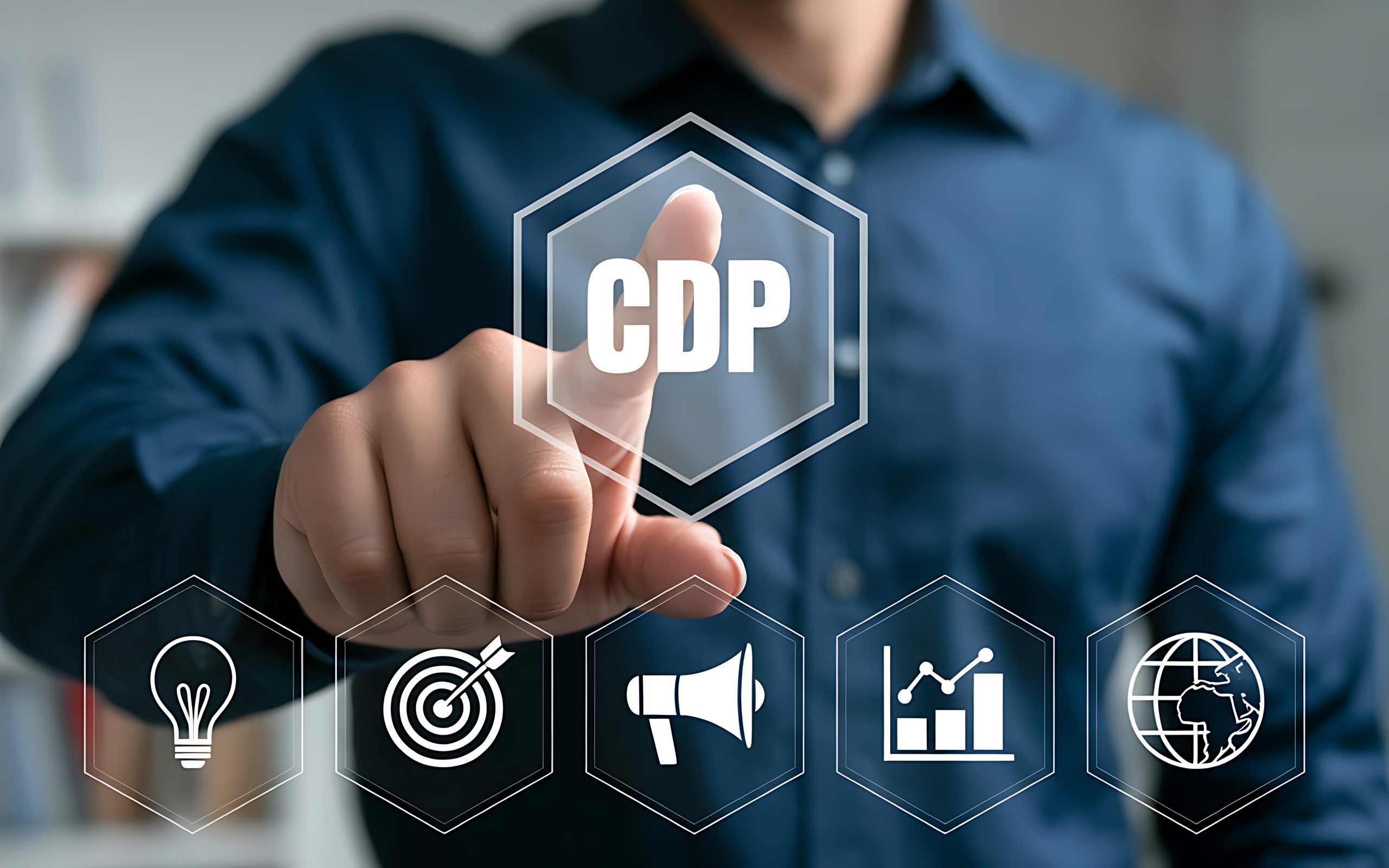 Man Interacting with CDP Customer Data Platform for Business Strategy